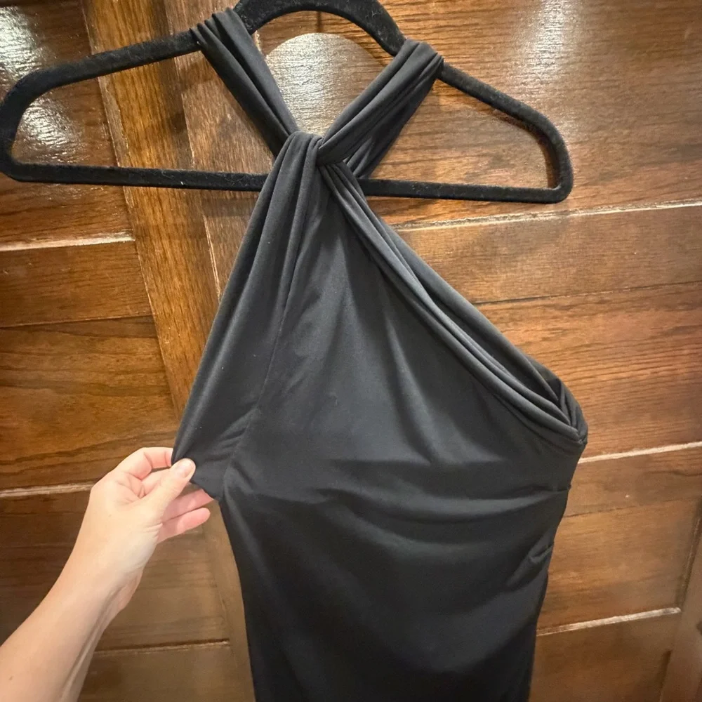 Victoria's Secret medium Black Halter Dress side rouched shelf bra bodycon LBD